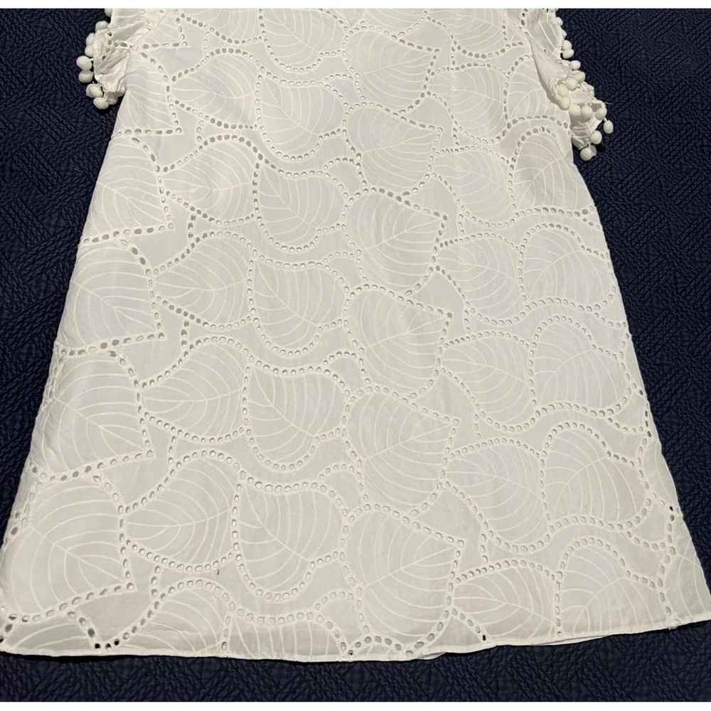 Lilly Pulitzer white Astara dress, lace and pom pom sleeves, size M, like new